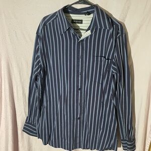 M.STUDIO Blue and White Striped Button Down Shirt